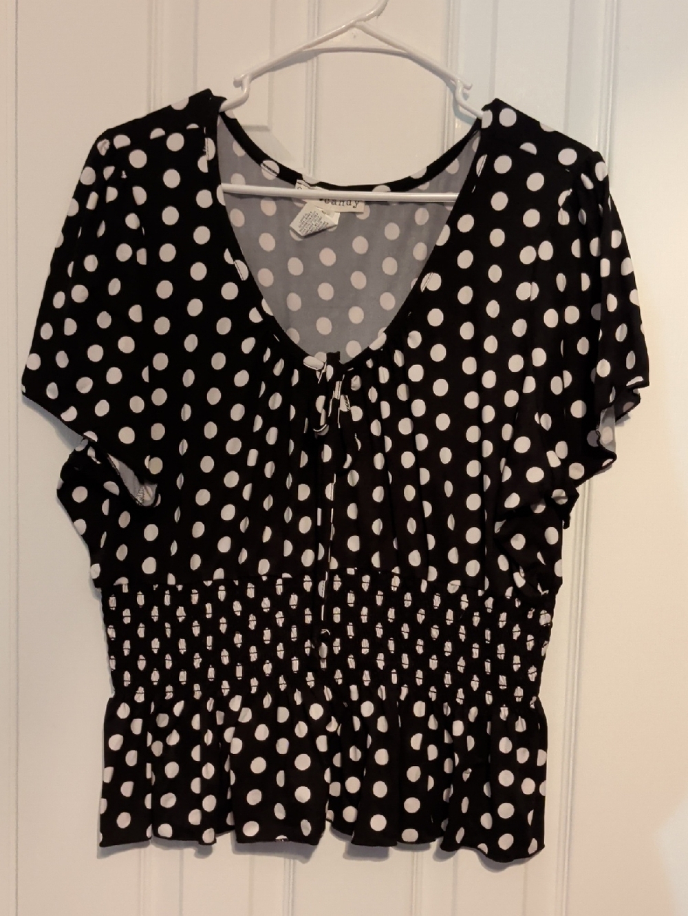 Eye Candy Black & White Polka Dot Smocked Peplum Top Sz 3X
